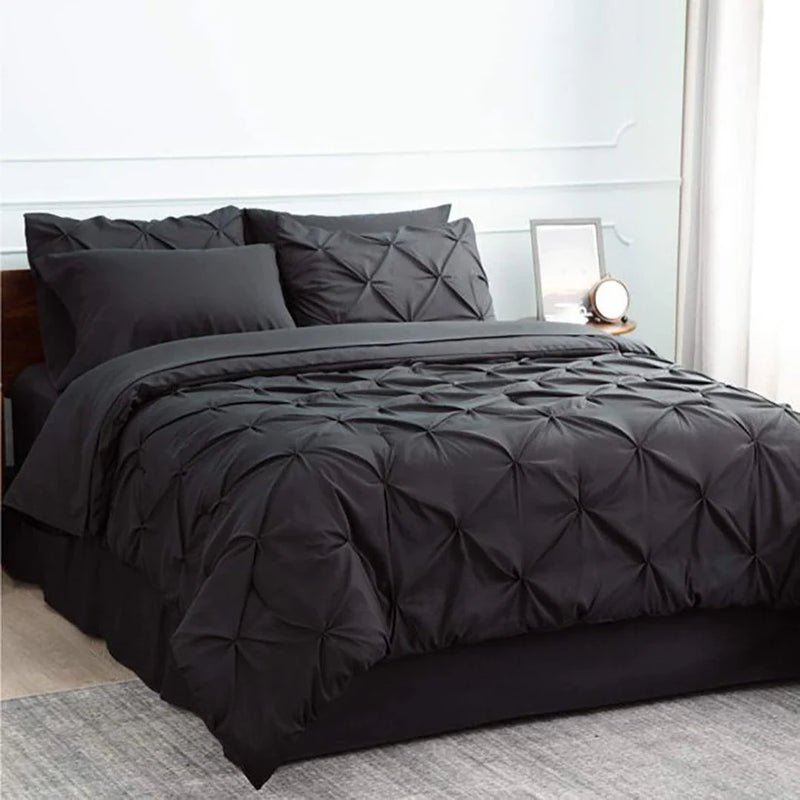 8 Pcs Diamond Black Bed Sheet Set with Quilt, Pillow and Cushions Covers