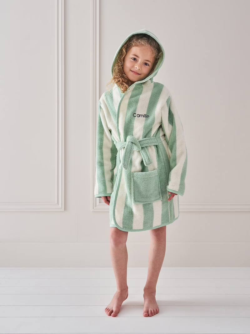 Green Stripe Hooded Baby Bathrobe – Orange (Ages 4 Years to 14y Years)