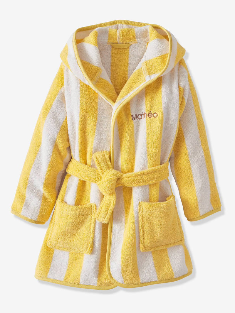 Yellow Stripe Hooded Baby Bathrobe – Yellow (Ages 4 Years to 14y Years)