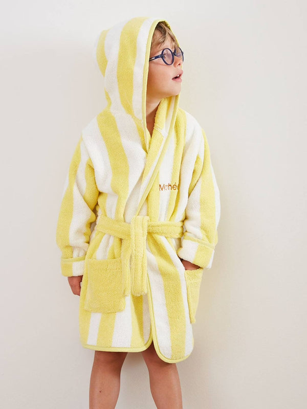 Yellow Stripe Hooded Baby Bathrobe – Yellow (Ages 4 Years to 14y Years)