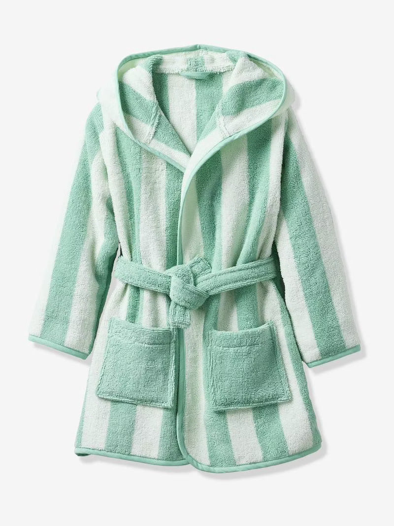 Green Stripe Hooded Baby Bathrobe – Orange (Ages 4 Years to 14y Years)