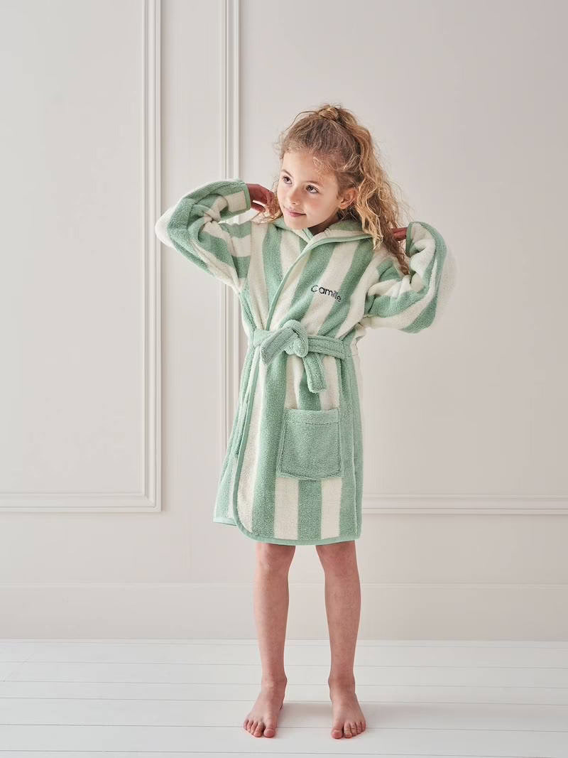 Green Stripe Hooded Baby Bathrobe – Orange (Ages 4 Years to 14y Years)