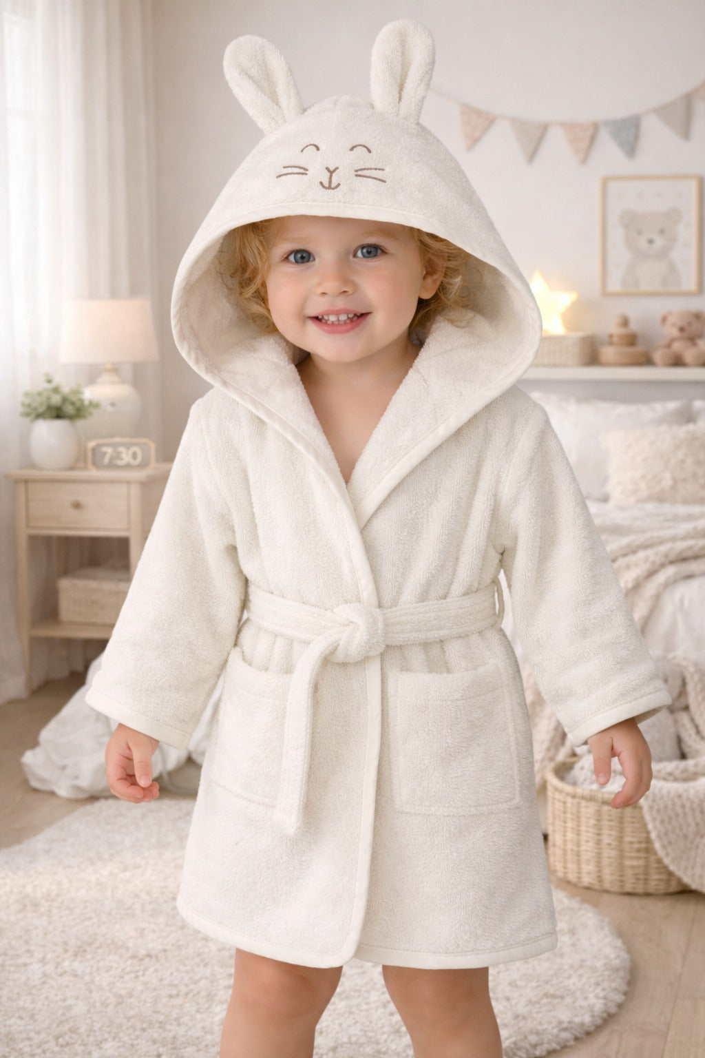 Kids Bathrobe white Rabbit Hooded